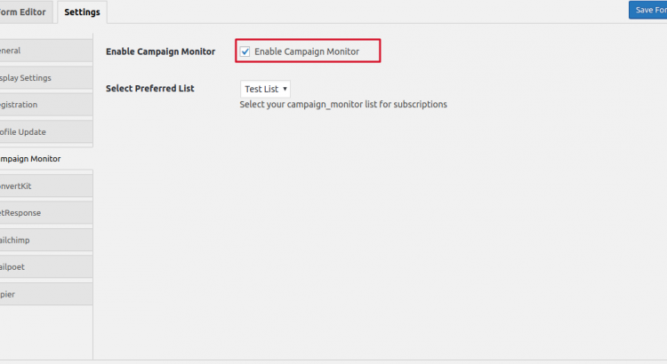 wpuf-campaign-monitor-settings