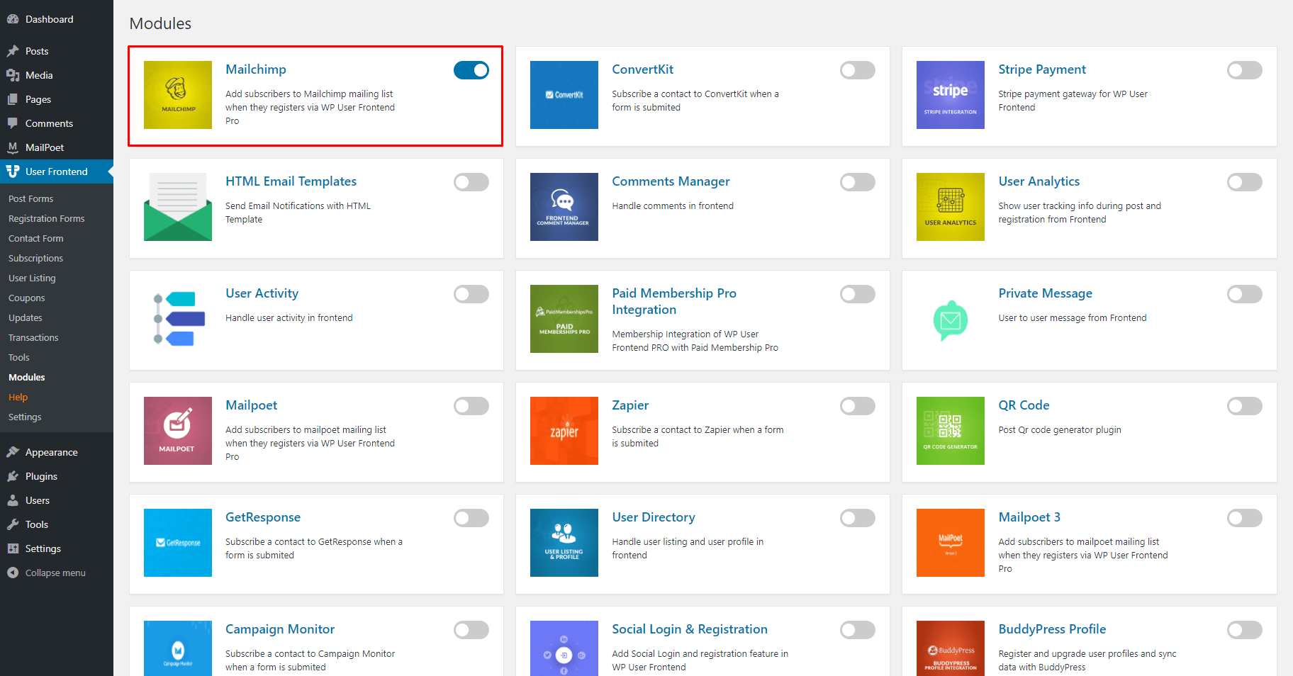 wpuf-modules-enable-Mailchimp