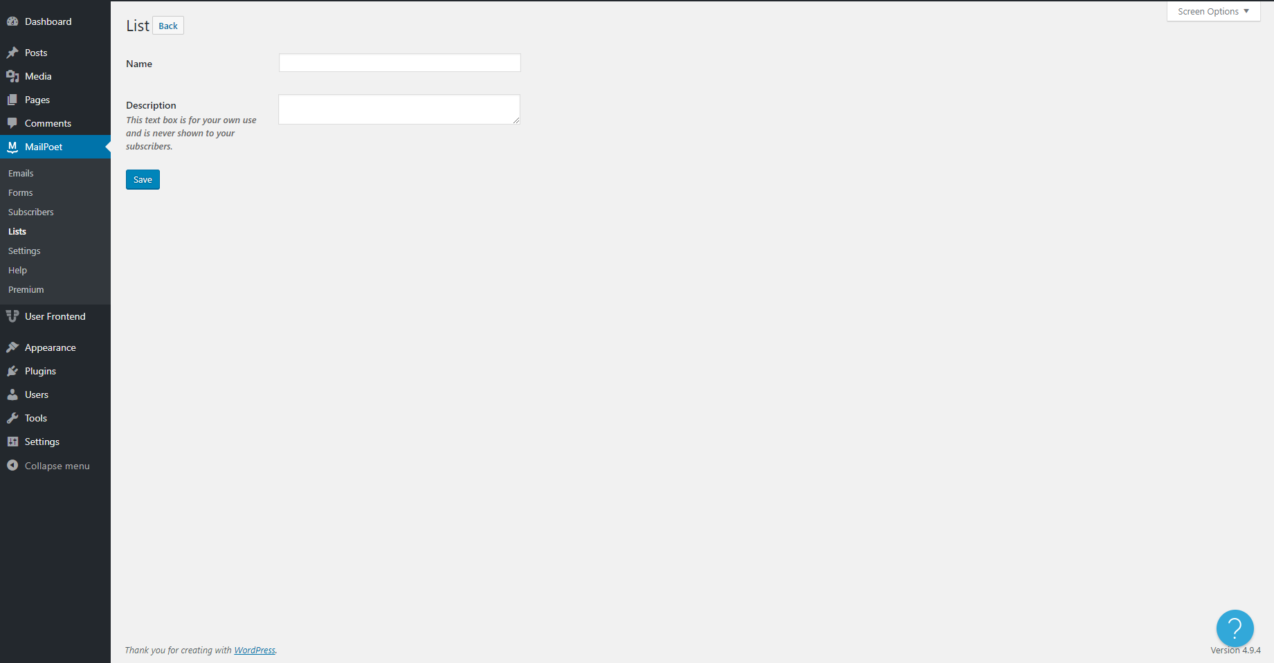 wpuf-mailpoet-3-lists-add-new-lists